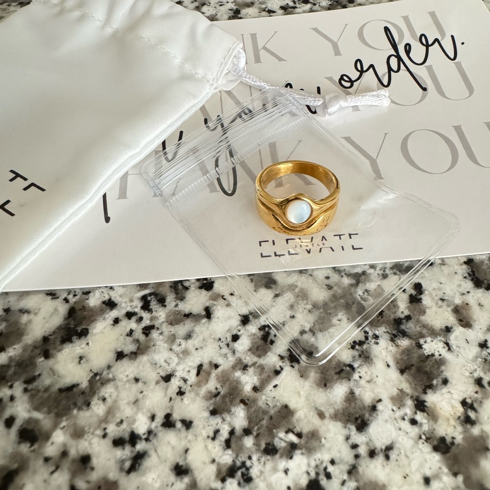 Gold Signet Ring with White Stone